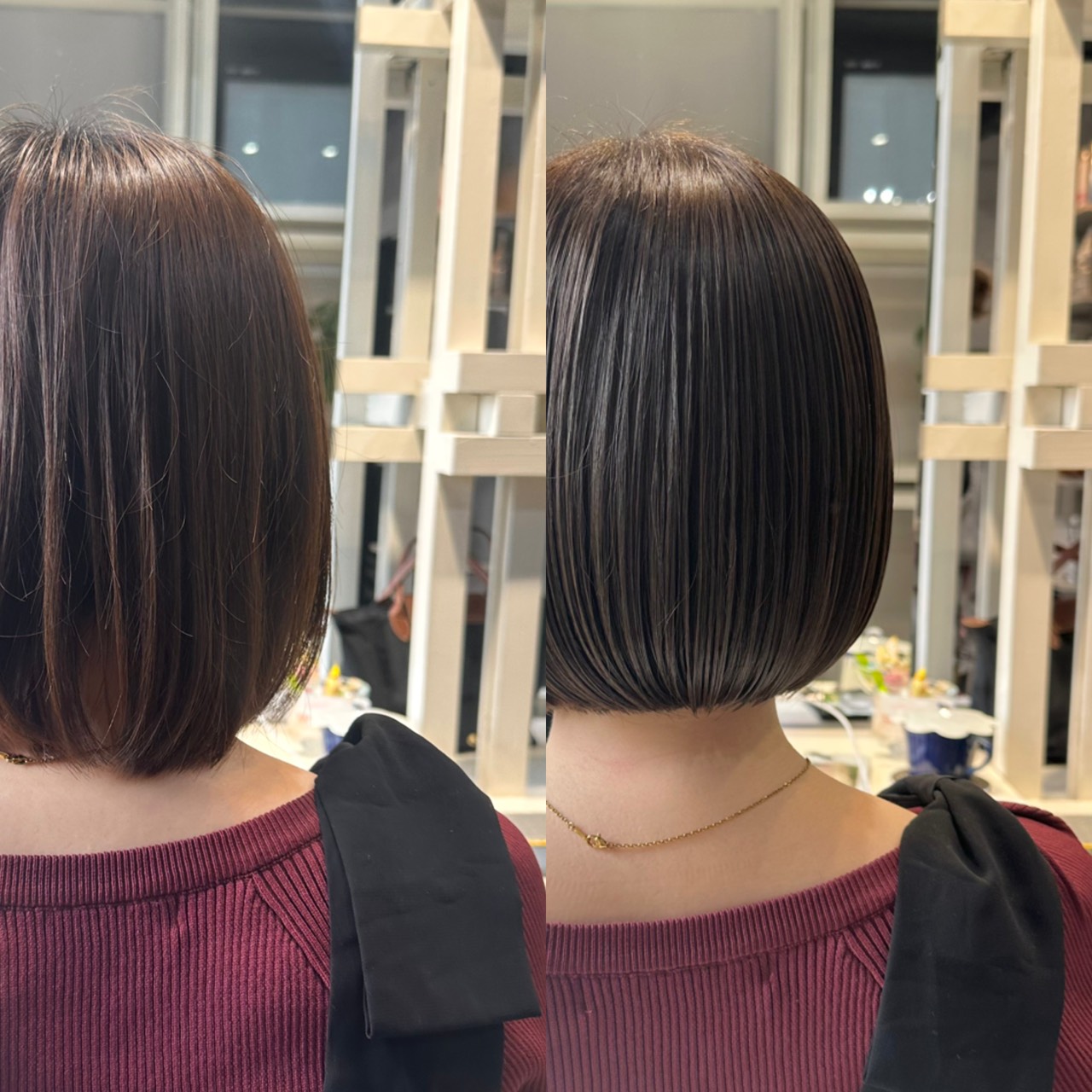 伸びてきたボブをコンパクトなミニボブスタイルに